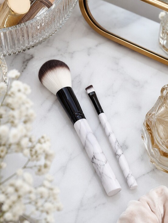 The Creme Shop Other - The Creme Shop MRBL Marble Makeup Brush Set Blush & Angled Brow Brush NEW